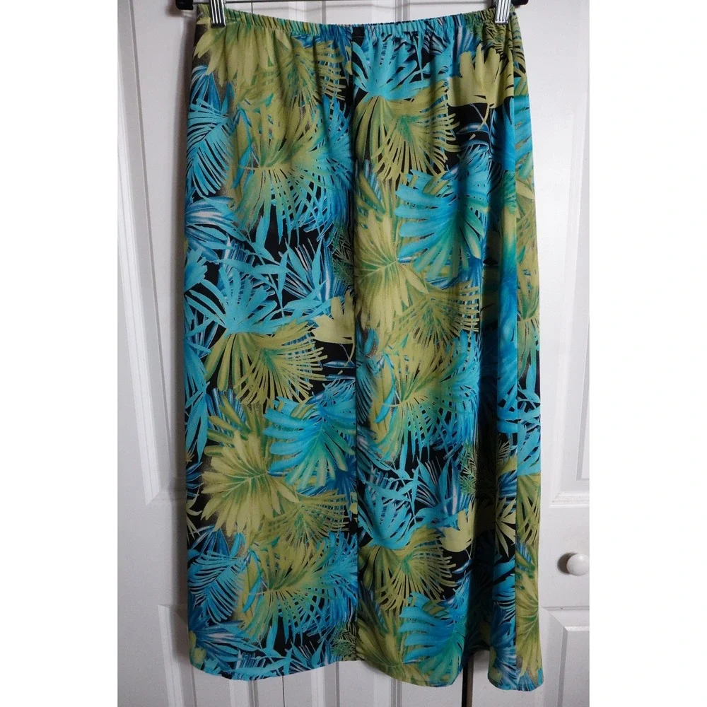 JKLA California Maxi Skirt Medium 90s Tropical Palm Leaf Turquoise Green